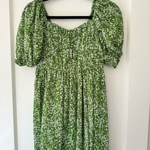 Abercrombie & Fitch Green and White Smocked Puff Sleeve Mini Dress